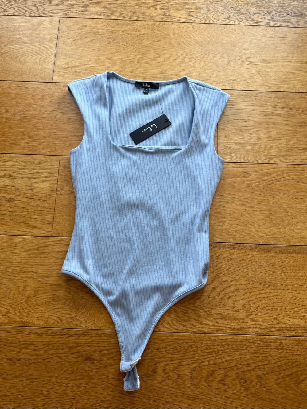 Lulu's Pastel Blue Ribbed Square Neck Bodysuit